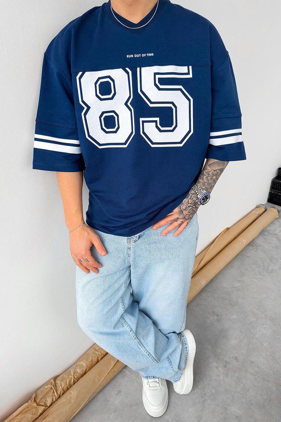 Lacivert 85 Baskılı Oversize Forma Tişört