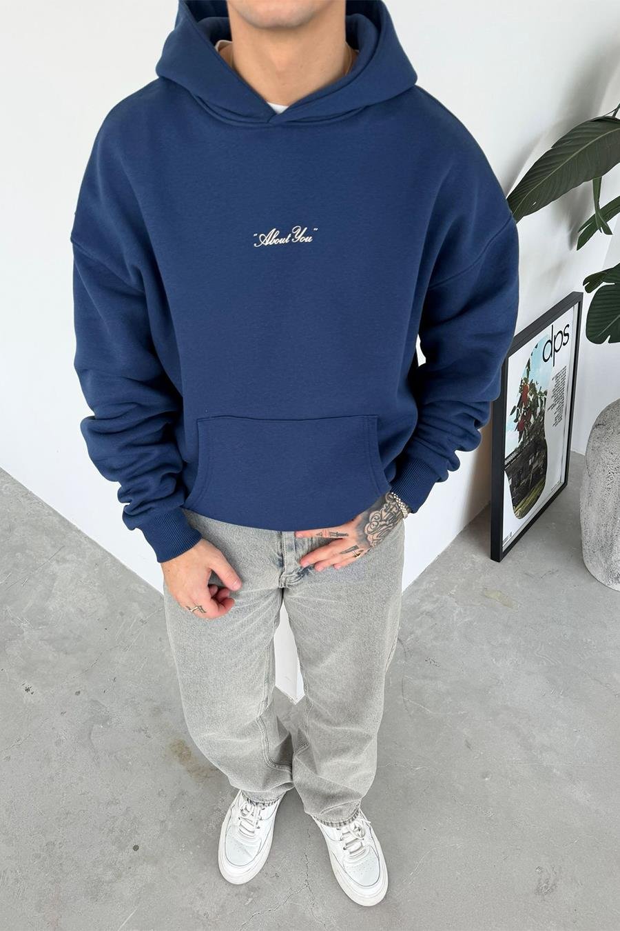Lacivert About You Baskılı Oversize Sweatshirt