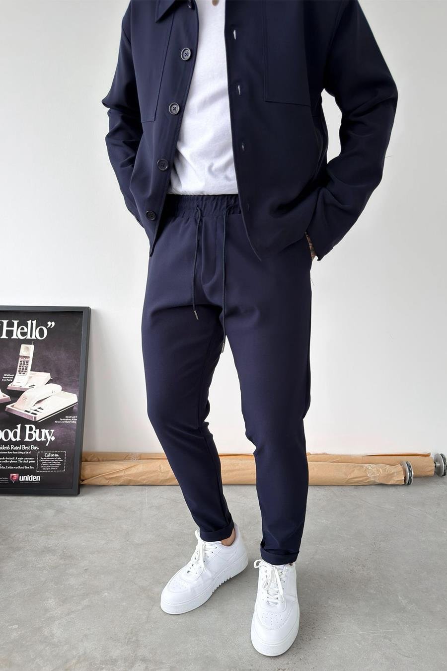 Lacivert Basic Beli Lastikli Jogger Pantolon