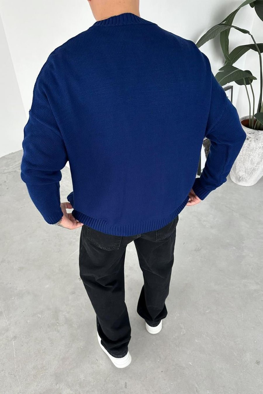Lacivert Basic Bisiklet Yaka Triko Kazak
