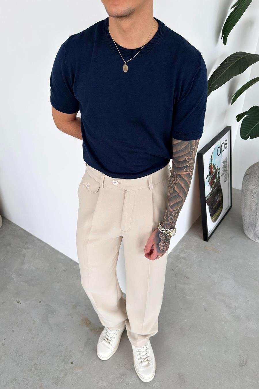 Lacivert Basic Bisiklet Yaka Triko Tişört