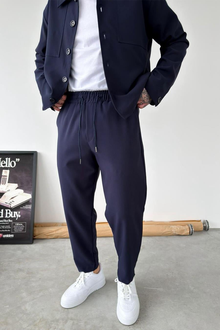 Lacivert Basic Boyfriend Kumaş Pantolon