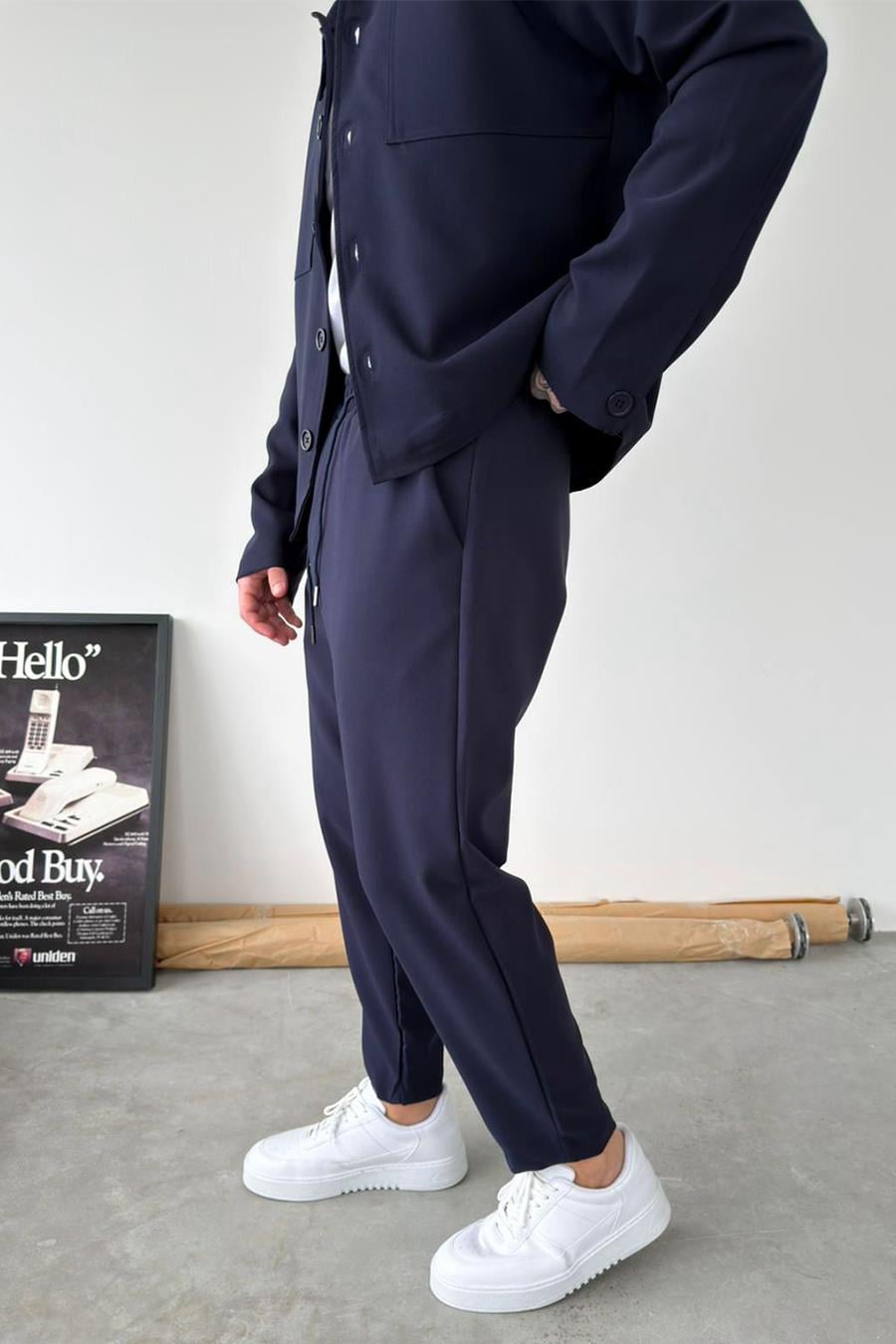 Lacivert Basic Boyfriend Kumaş Pantolon