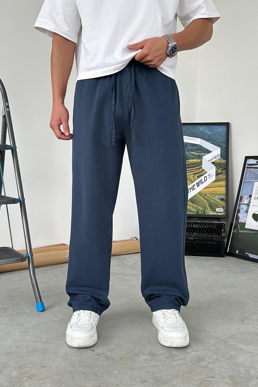 Lacivert Basic Gabardin Beli Lastikli Pantolon