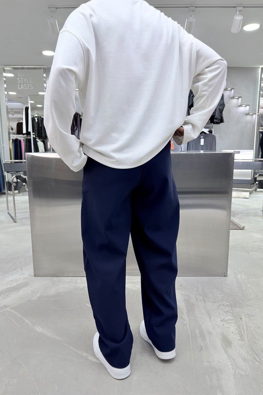 Lacivert Basic Kumaş Palazzo Pantolon