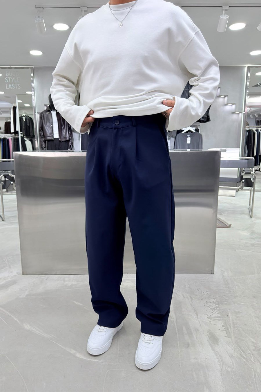 Lacivert Basic Kumaş Palazzo Pantolon