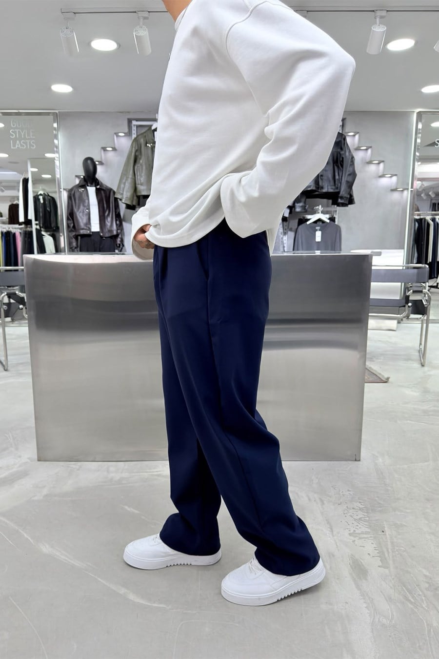 Lacivert Basic Kumaş Palazzo Pantolon