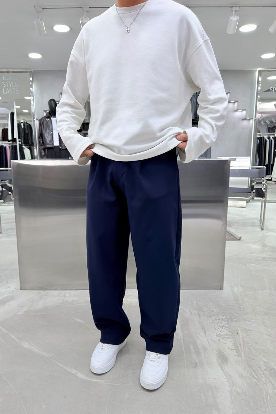 Lacivert Basic Kumaş Palazzo Pantolon