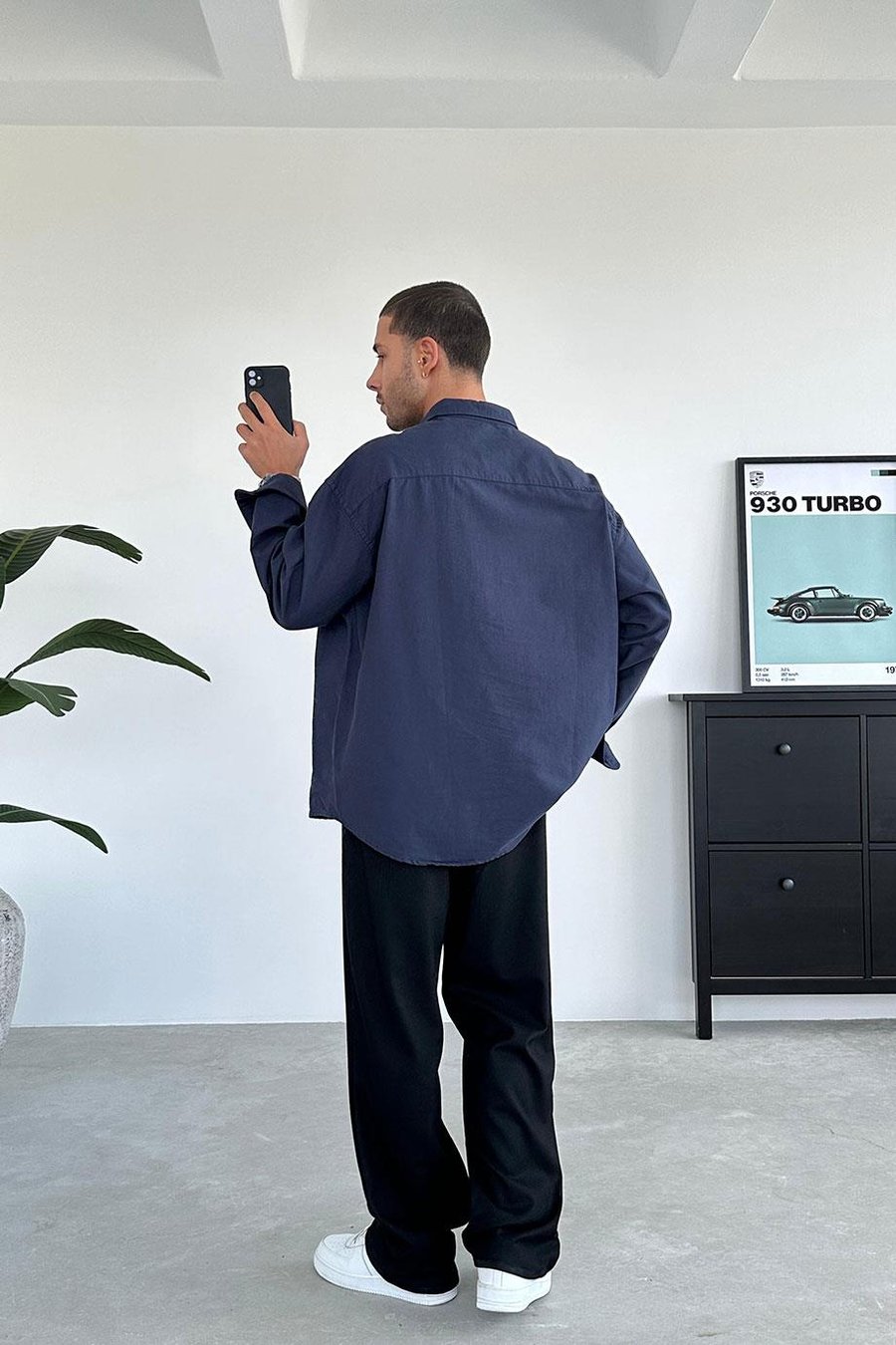 Lacivert Basic Ön Cep Detay Oversize Gömlek