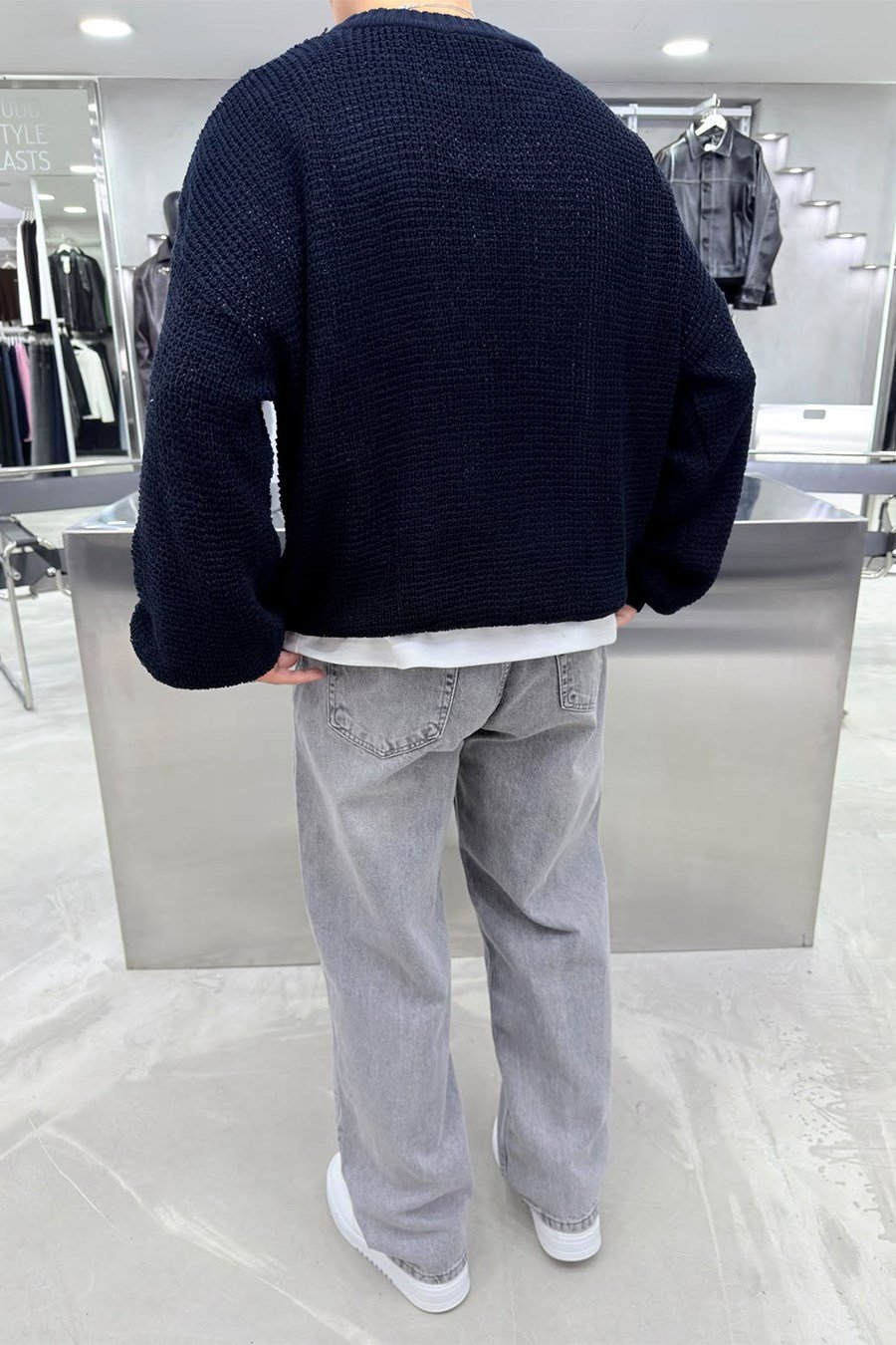 Lacivert Basic Örgülü Oversize Triko Kazak