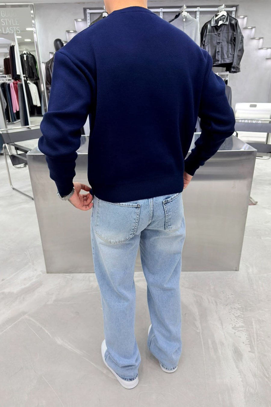 Lacivert Basic Premium Düğme Detaylı Boxy Fit Kazak