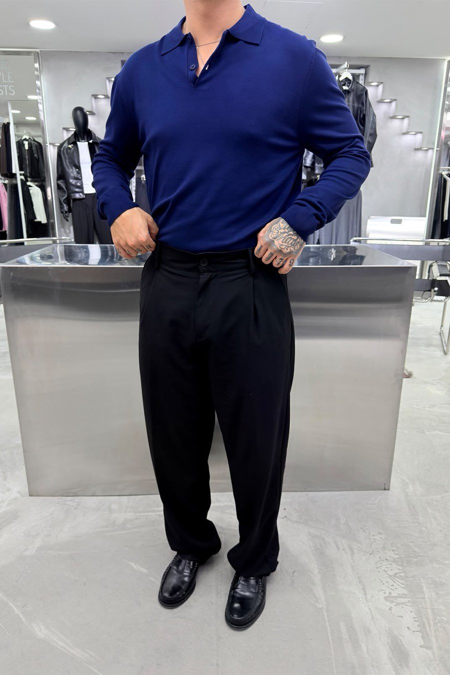 Lacivert Basic Premium Oversize Polo Yaka Tişört