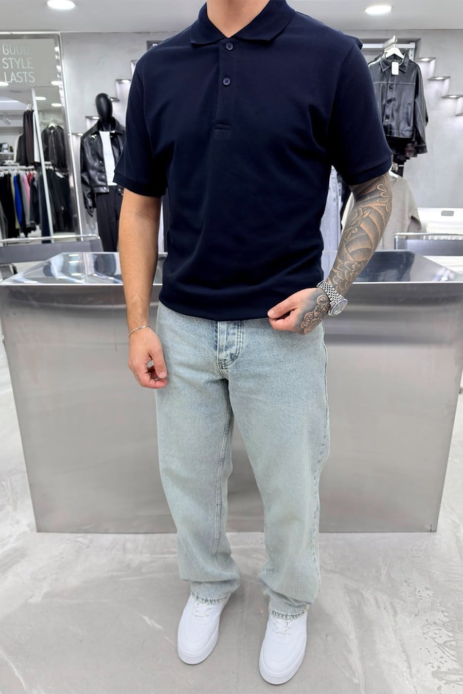 Lacivert Basic Premium Relaxed Polo Yaka Tişört