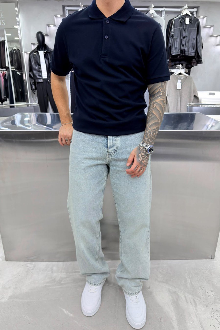 Lacivert Basic Premium Relaxed Polo Yaka Tişört