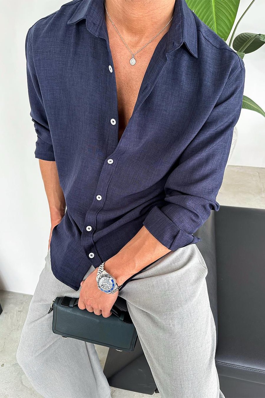 Lacivert Basic Relaxed Gömlek