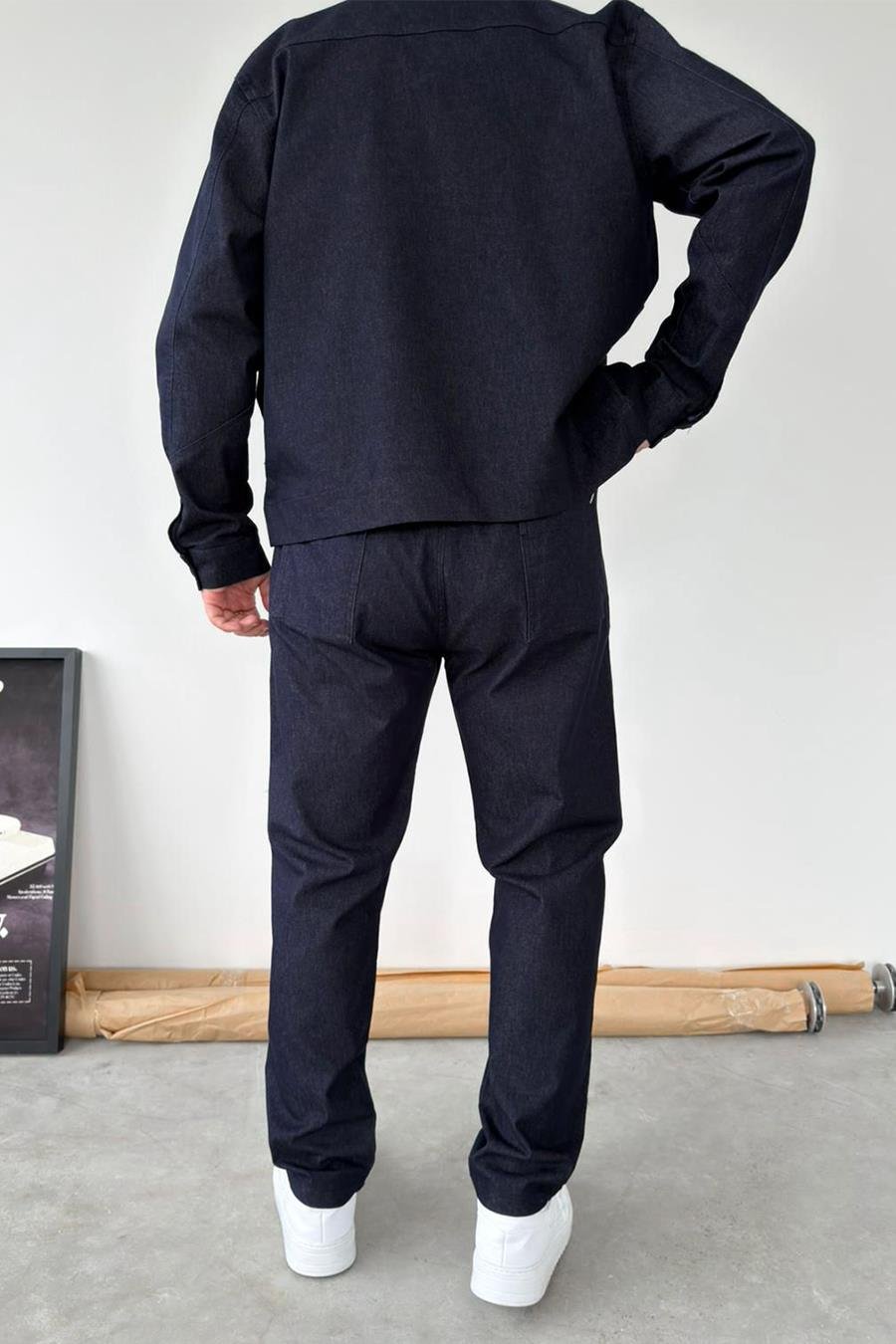 Lacivert Beli Lastikli Dokulu Baggy Pantolon