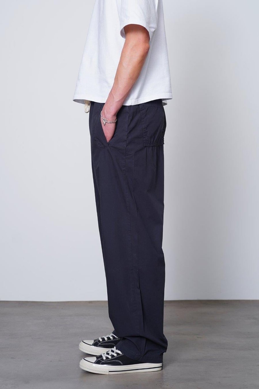 Lacivert Beli Lastikli İp Detay Basic Paraşüt L1 CH Baggy Pantolon
