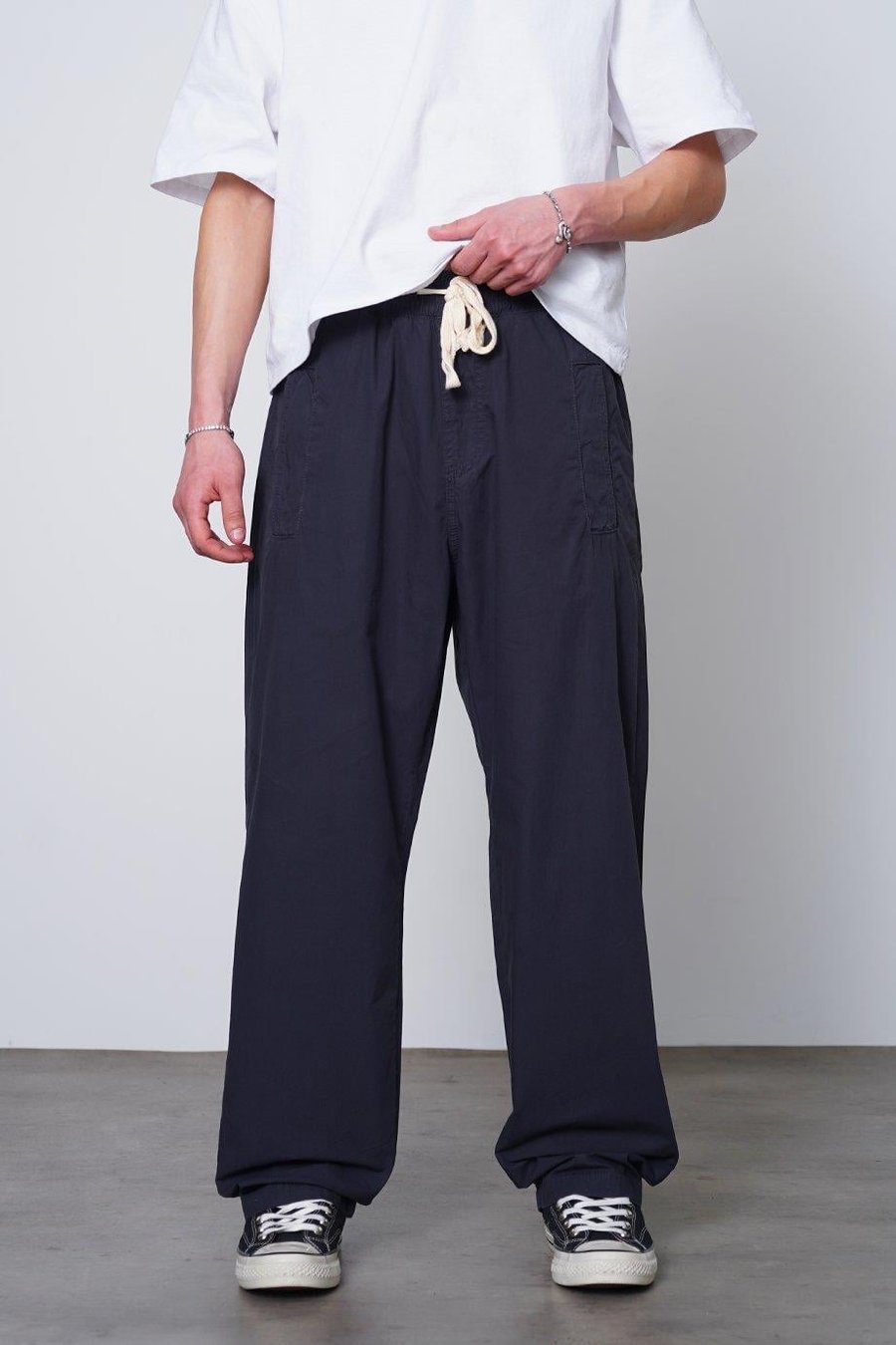 Lacivert Beli Lastikli İp Detay Basic Paraşüt L1 CH Baggy Pantolon