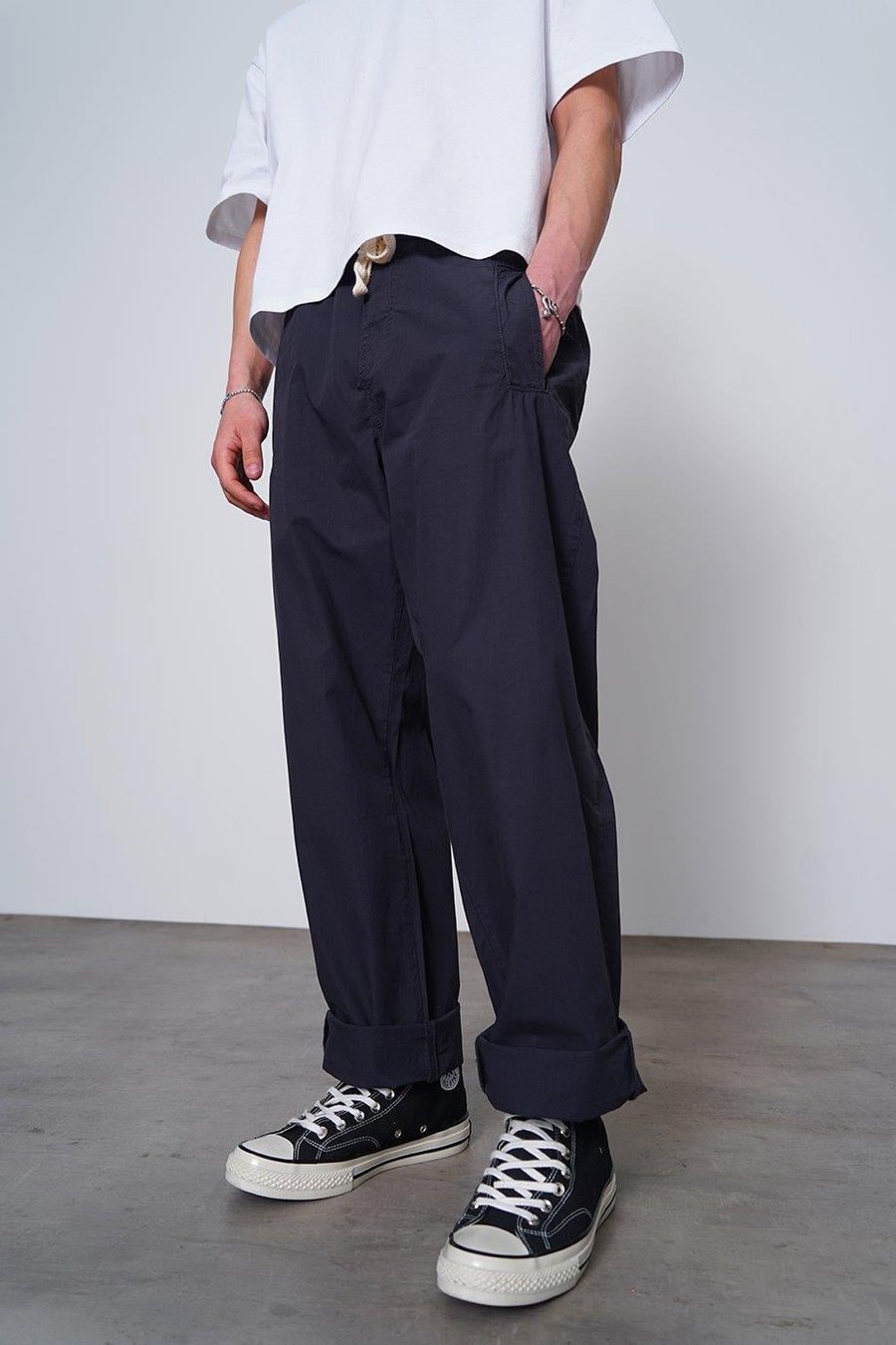 Lacivert Beli Lastikli İp Detay Basic Paraşüt L1 CH Baggy Pantolon