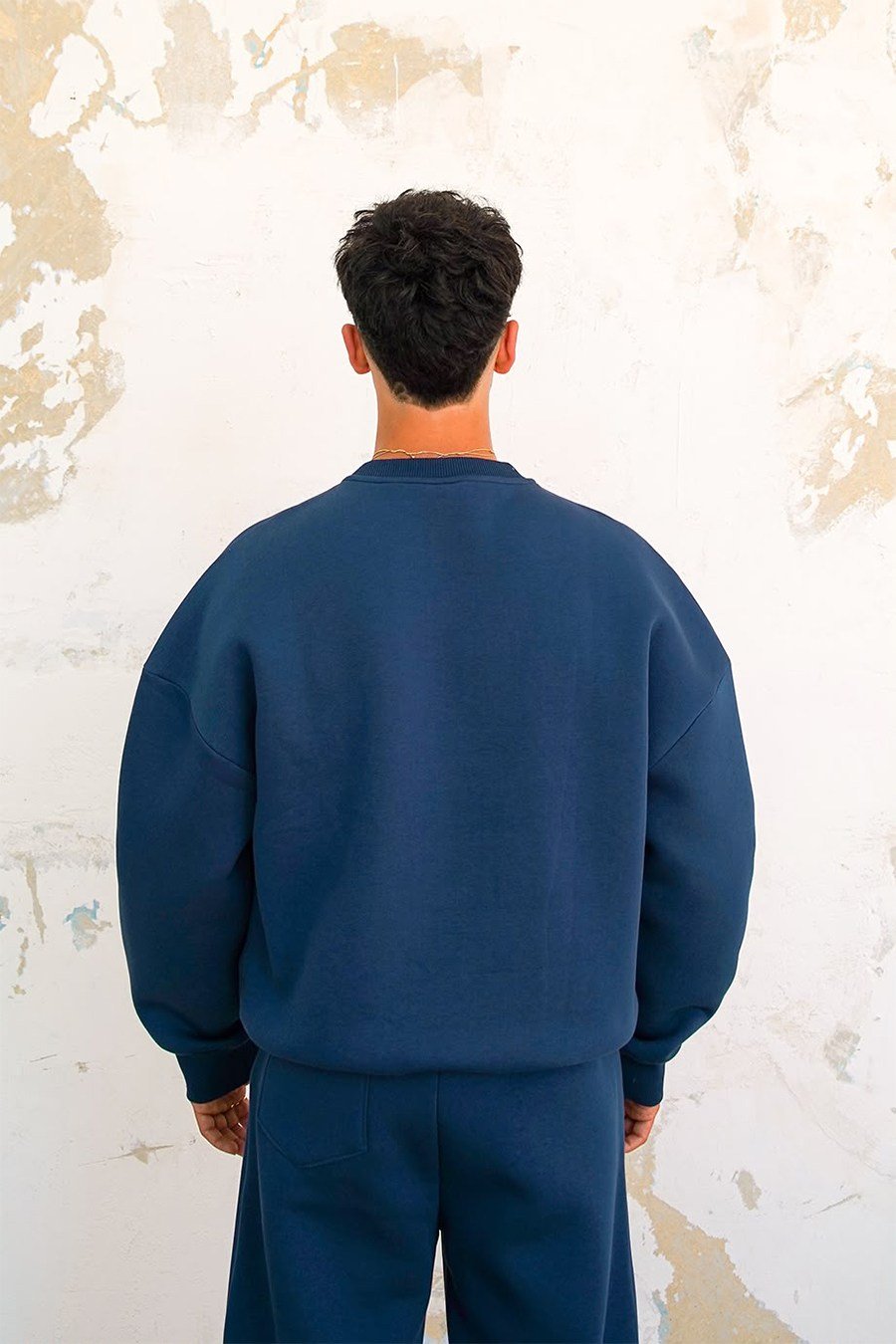 Lacivert Cozy Basic Bisiklet Yaka Oversize Eşofman Takımı