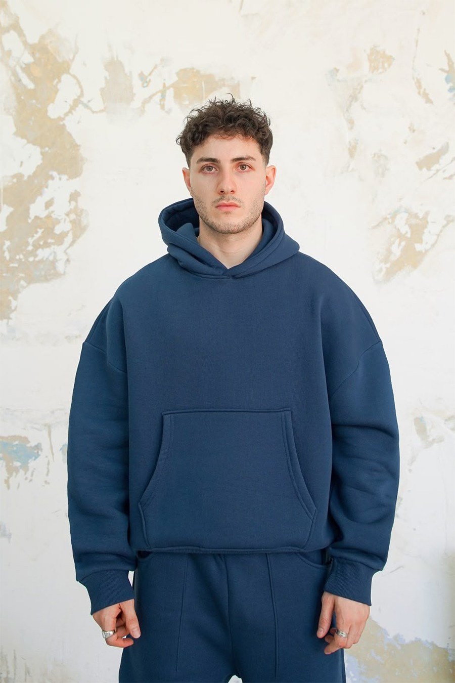Lacivert Cozy Basic Kanguru Oversize Eşofman Takımı