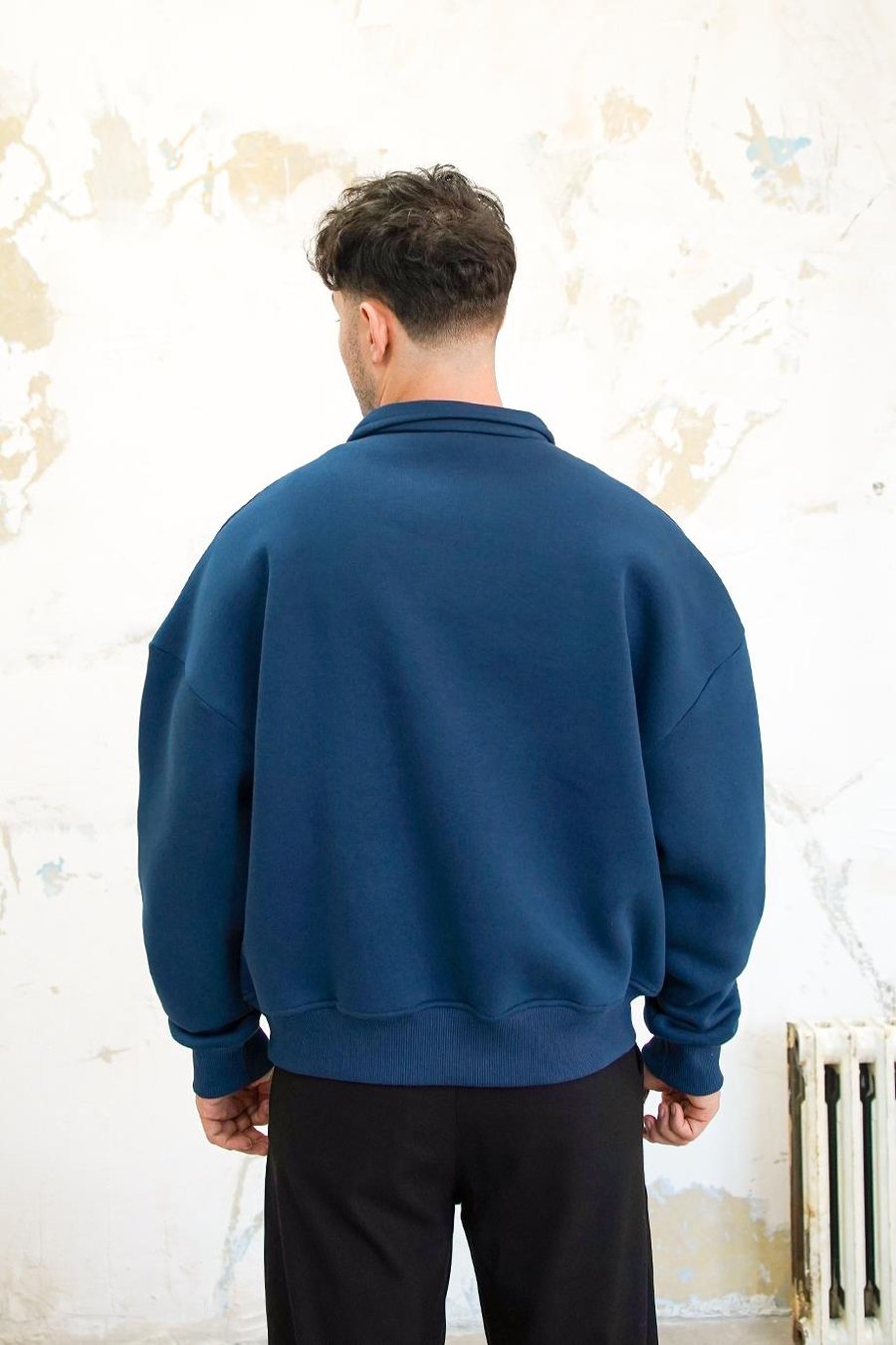 Lacivert Cozy Basic Oversize Polo Yaka Sweatshirt