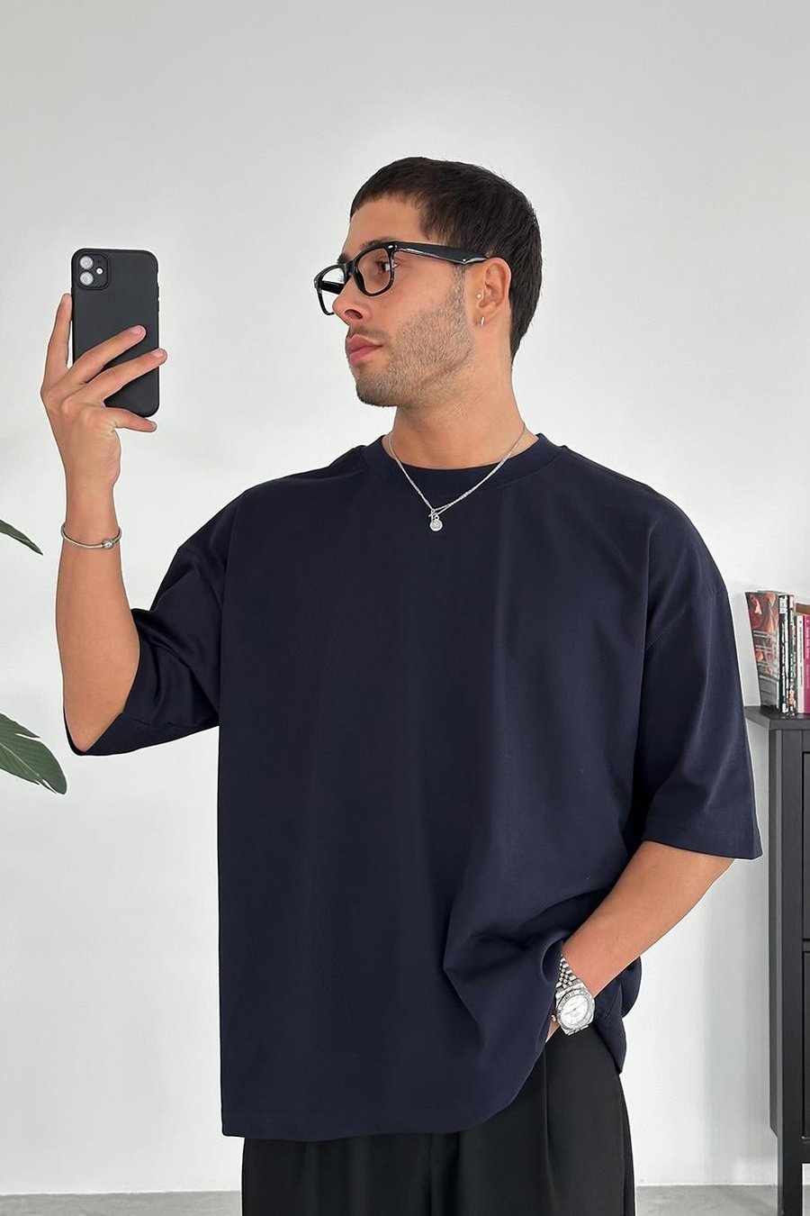 Lacivert Cozy Basic Oversize Tişört