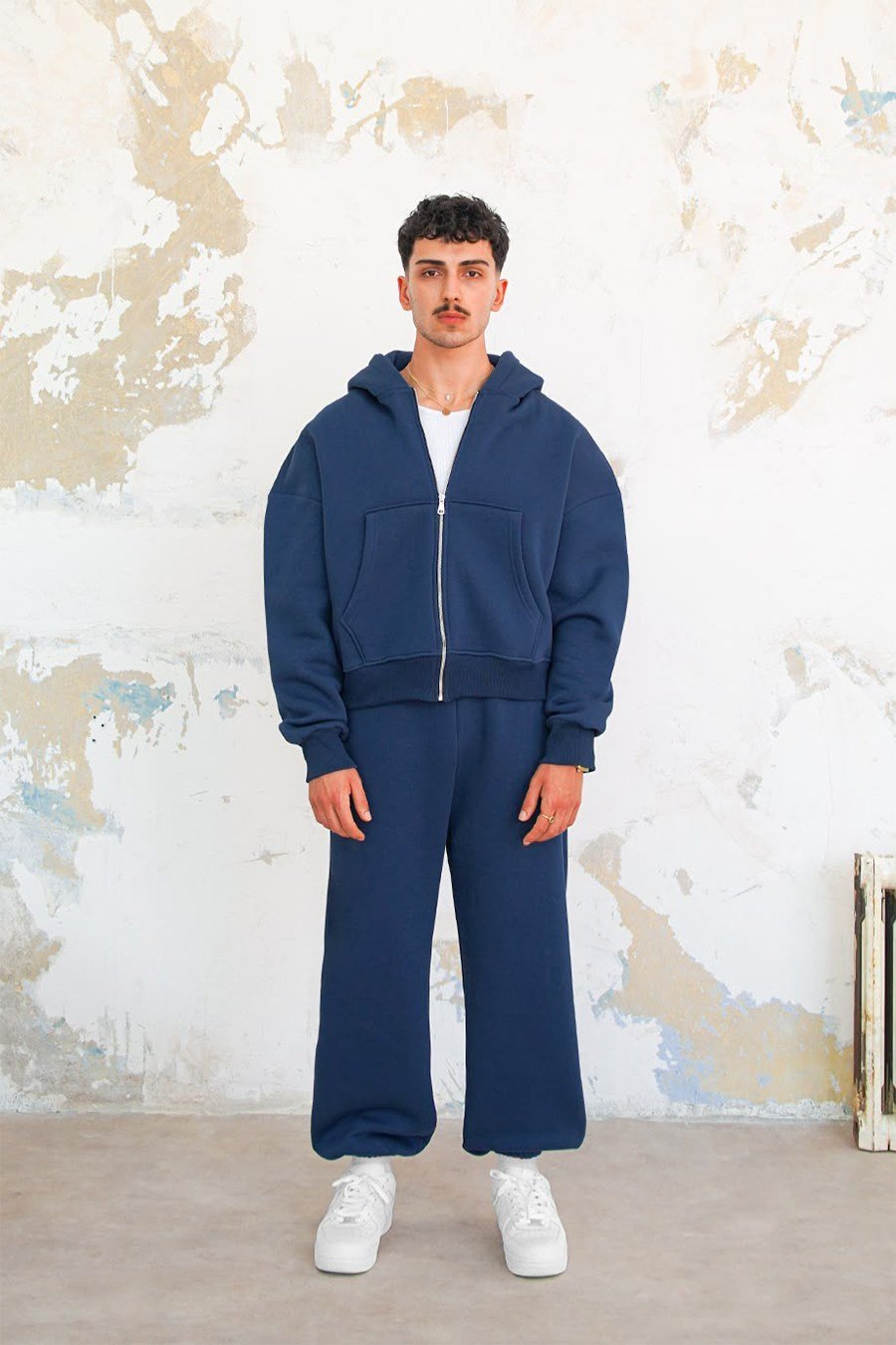 Lacivert Cozy Basic Tam Fermuarlı Oversize Eşofman Takımı