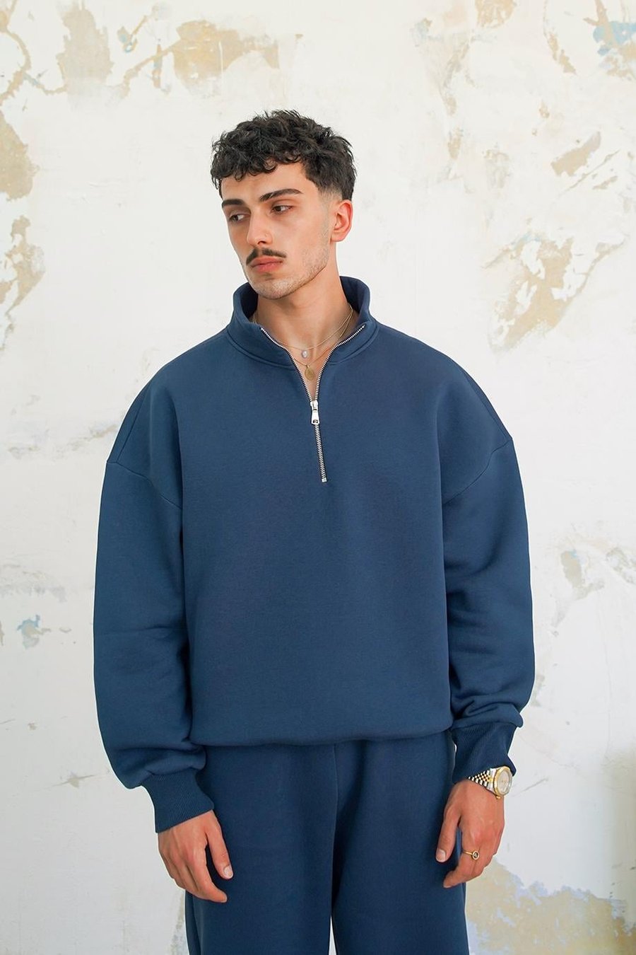 Lacivert Cozy Basic Yarım Fermuar Oversize Sweatshirt