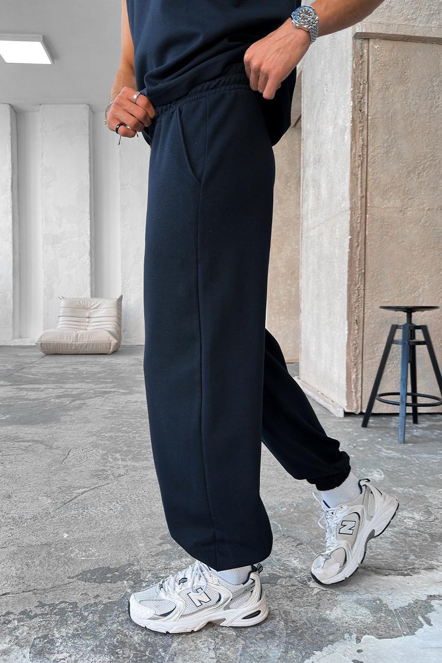 Lacivert Cozy Premium Basic Paça Lastik Eşofman