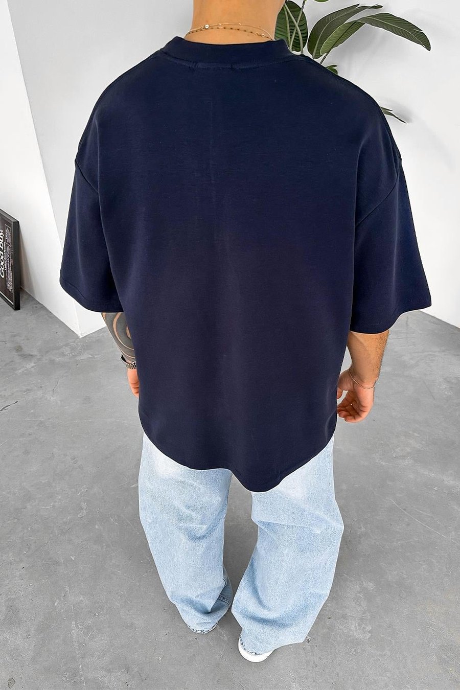 Lacivert Dikiş Detaylı Oversize Tişört