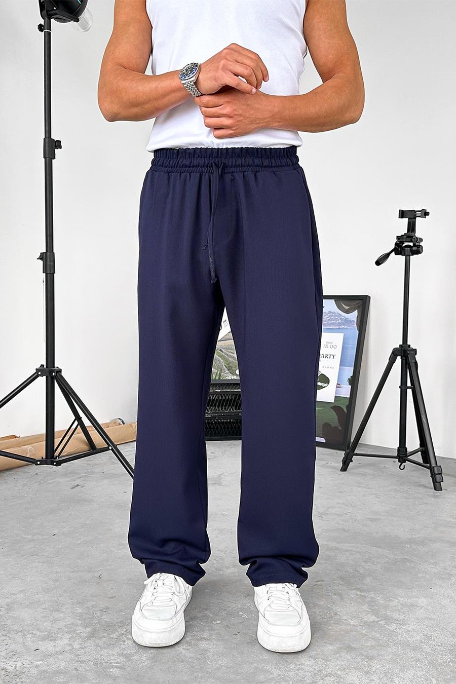 Lacivert Dokulu Soft Jogger Pantolon