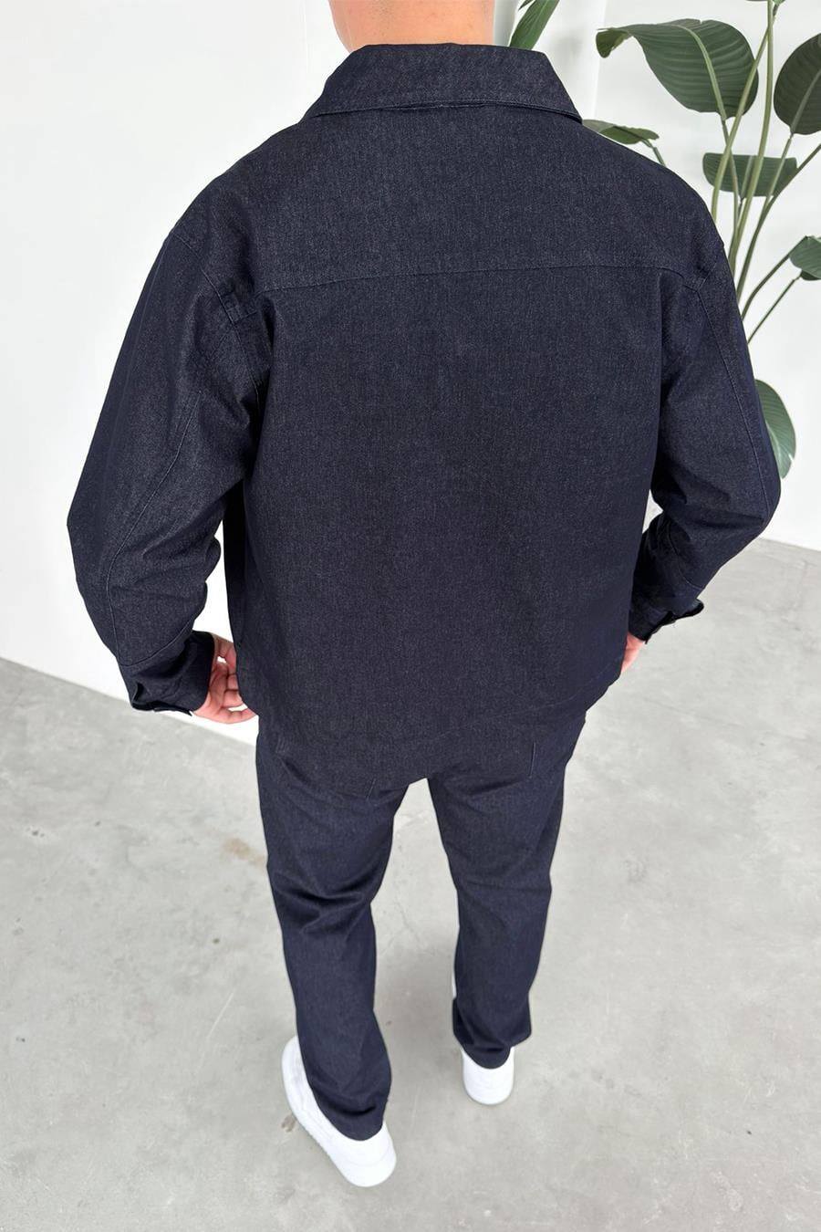Lacivert Fermuarlı Dokulu Relaxed Fit Boxy Ceket
