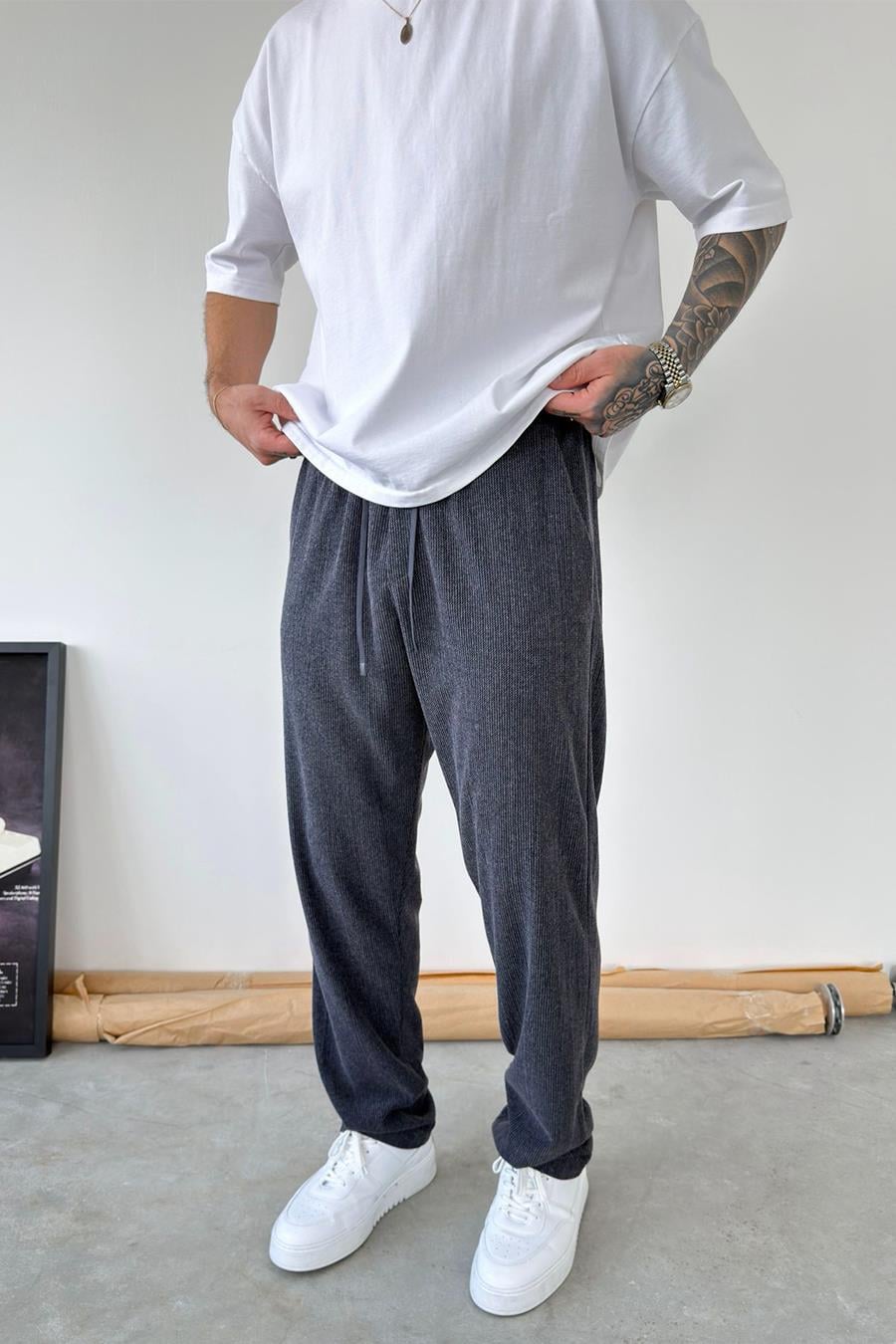 Lacivert Fitilli Basic Relaxed Pantolon