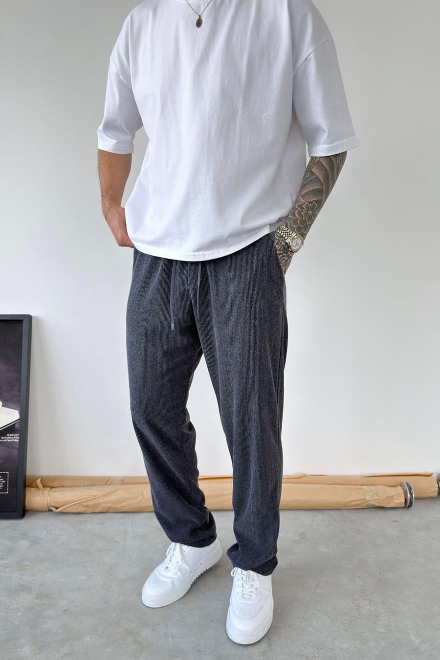 Lacivert Fitilli Basic Relaxed Pantolon