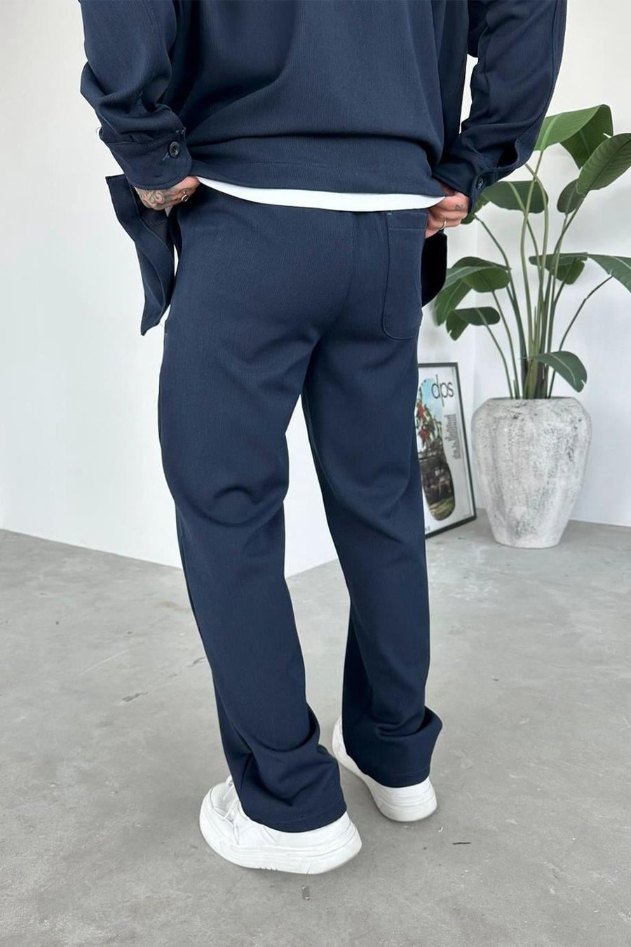 Lacivert İnce Fitilli Regular Pantolon