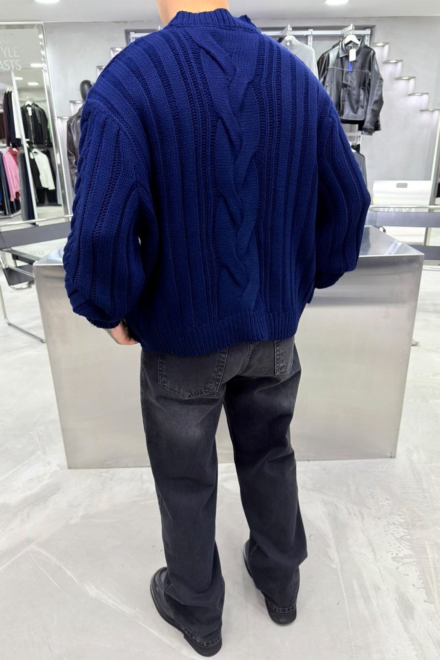 Lacivert Örgü Desen Oversize Triko Kazak