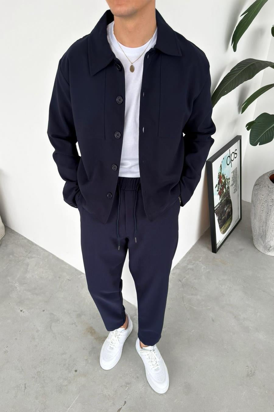 Lacivert Patch Detaylı Relaxed Fit Boxy Ceket