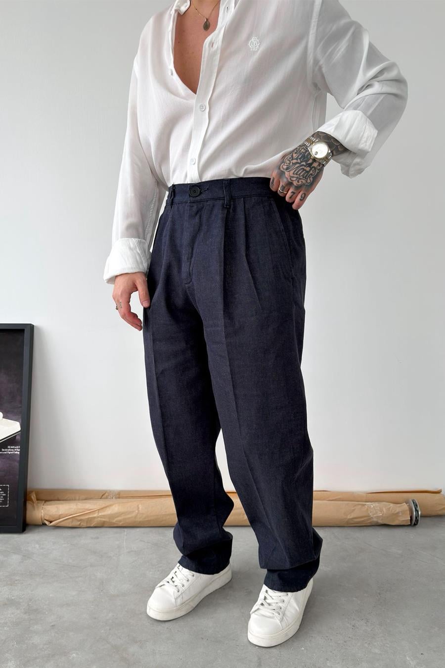 Lacivert Premium Dokulu Gabardin Pantolon