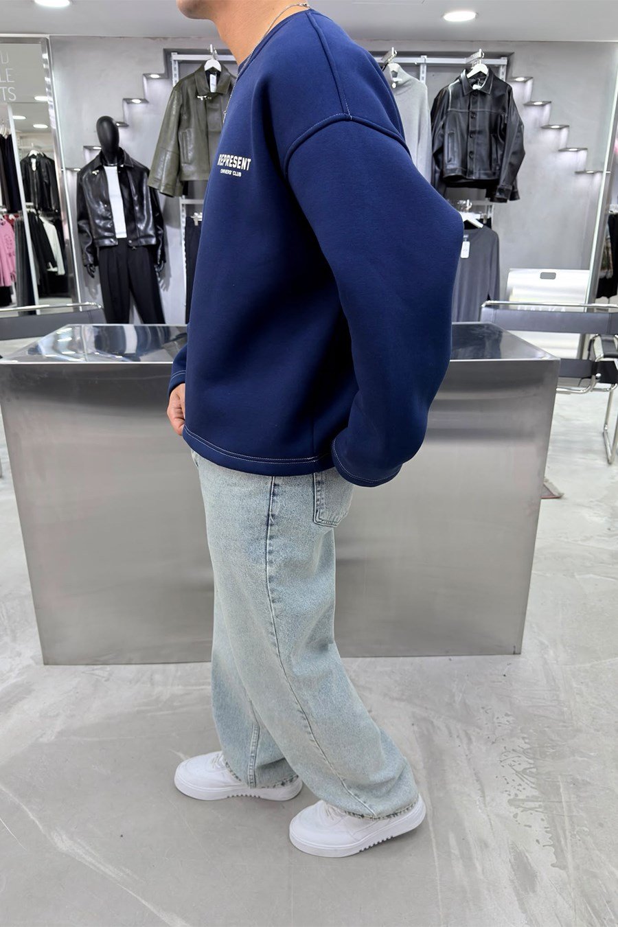 Lacivert Represent Baskılı Boxy Kalıp Sweatshirt
