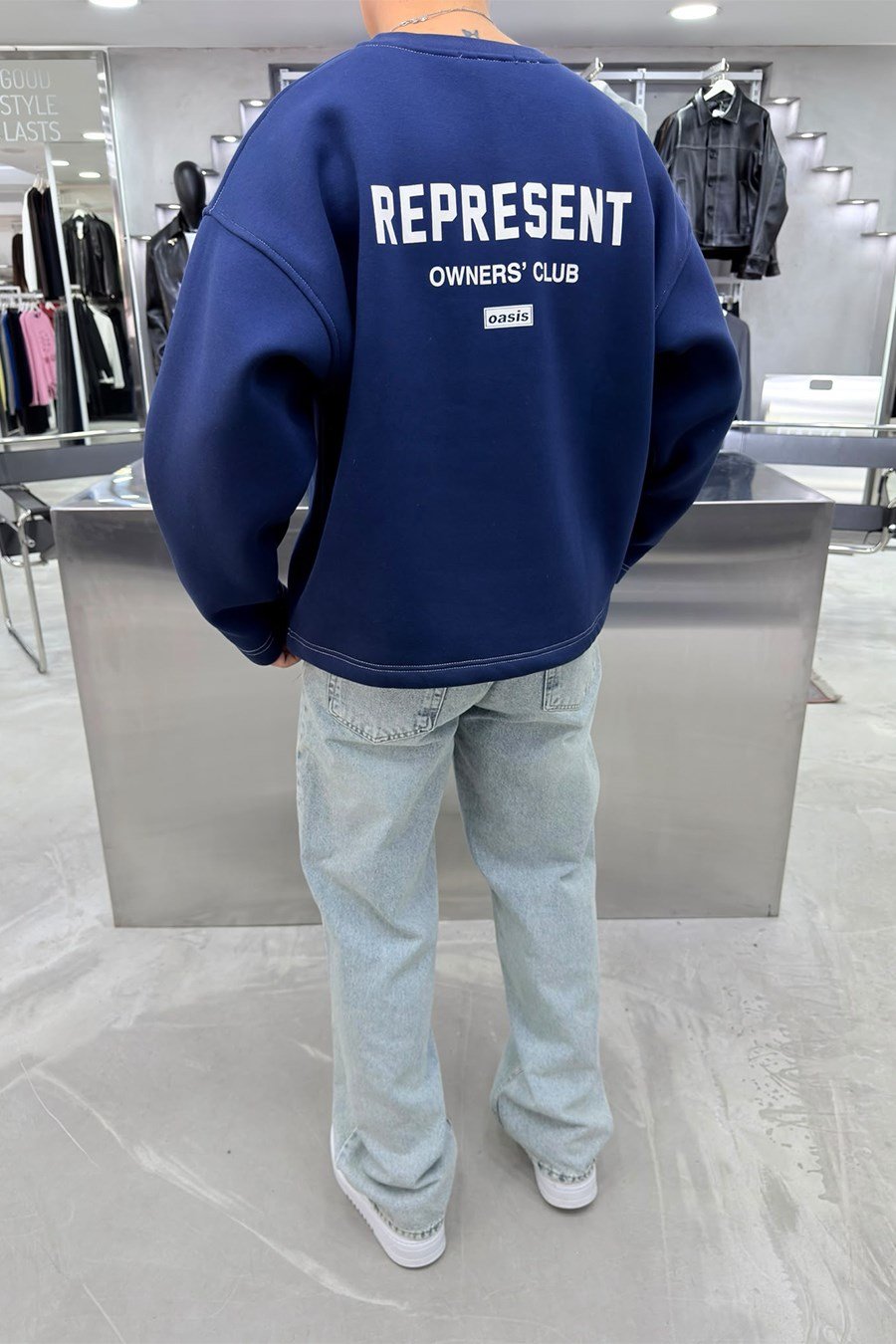 Lacivert Represent Baskılı Boxy Kalıp Sweatshirt