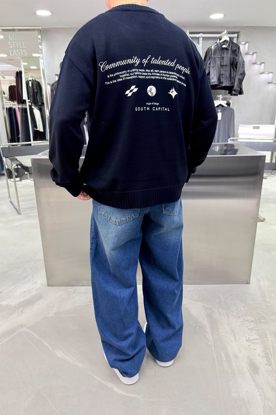Lacivert South Baskılı Oversize Kazak