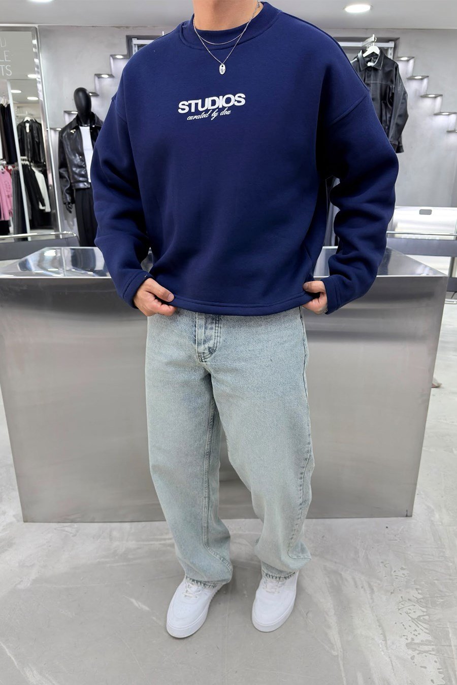 Lacivert Studios Baskılı Boxy Fit Sweatshirt