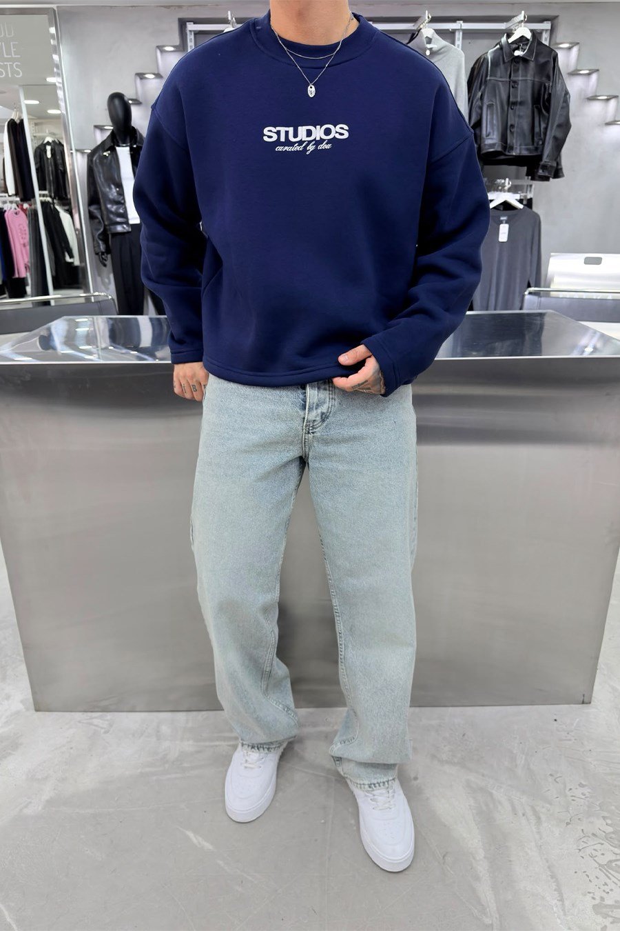 Lacivert Studios Baskılı Boxy Fit Sweatshirt