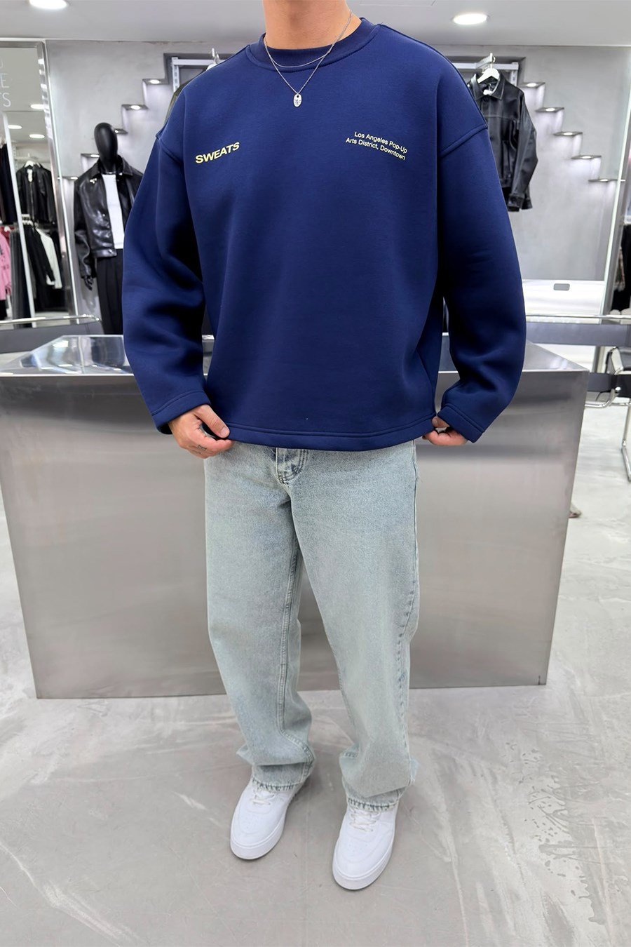 Lacivert Sweats Baskılı Boxy Fit Sweatshirt