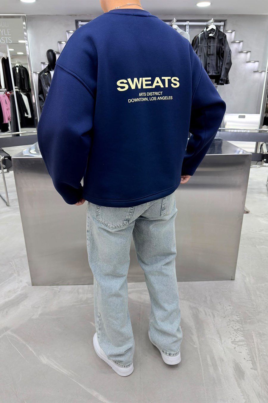 Lacivert Sweats Baskılı Boxy Fit Sweatshirt