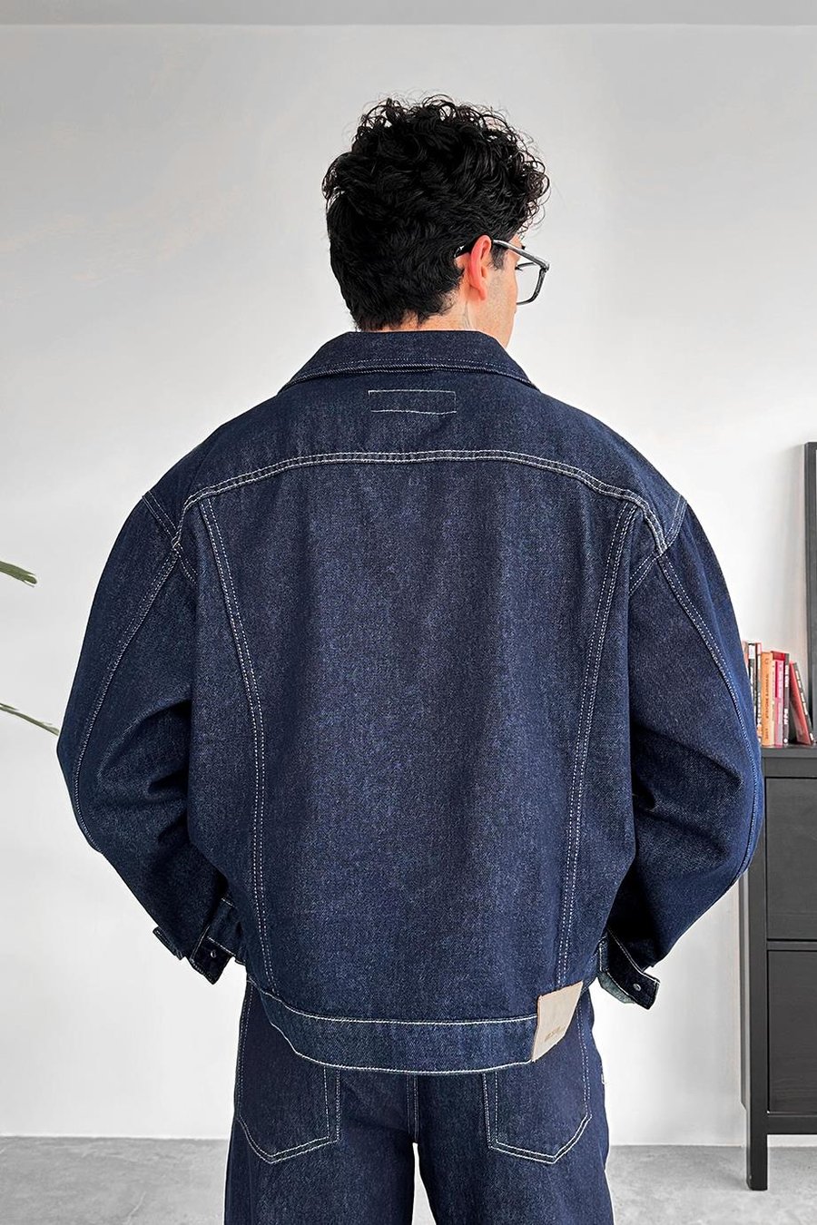 Lacivert Tasarım Cepli Oversize Kot Ceket