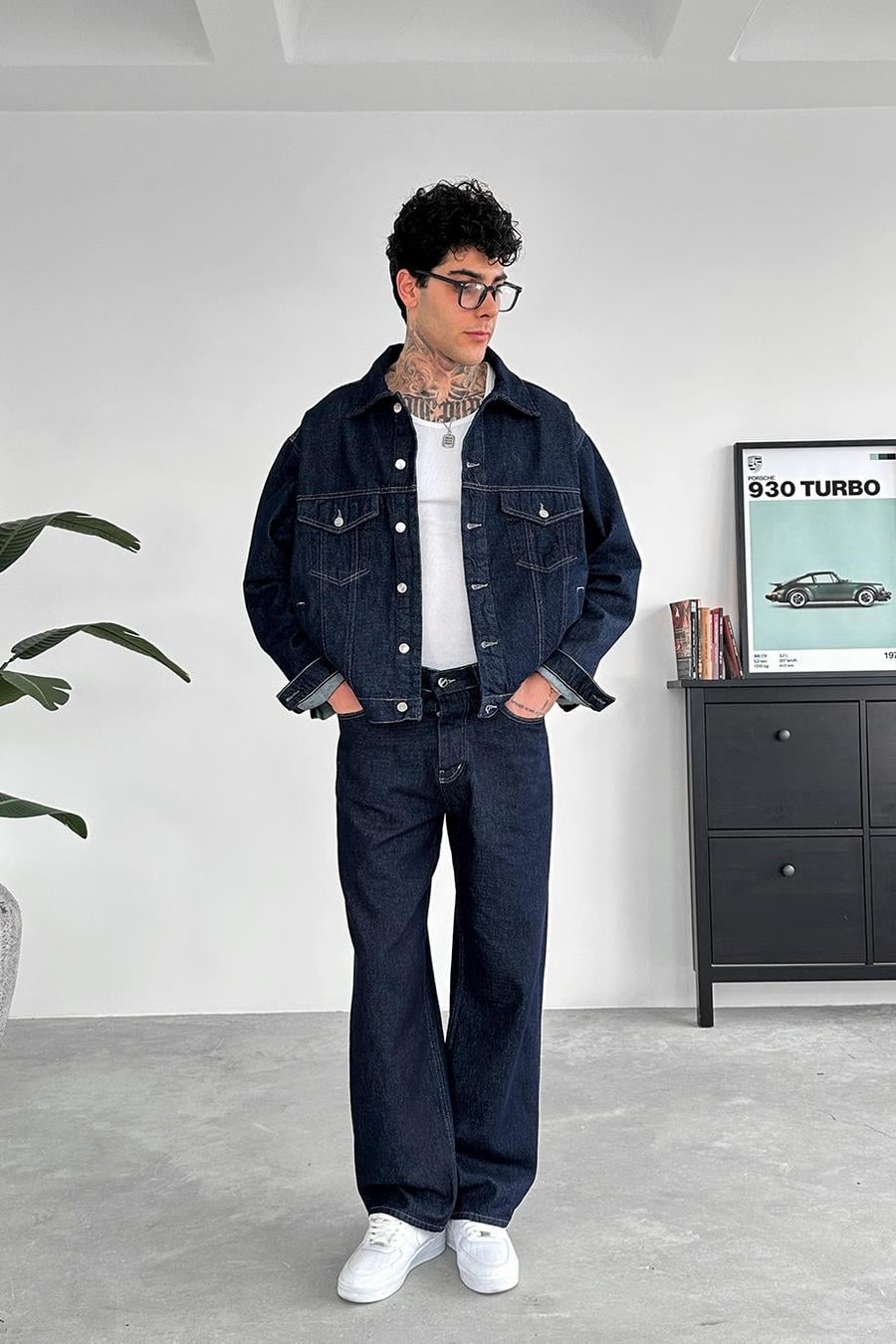 Lacivert Tasarım Cepli Oversize Kot Ceket