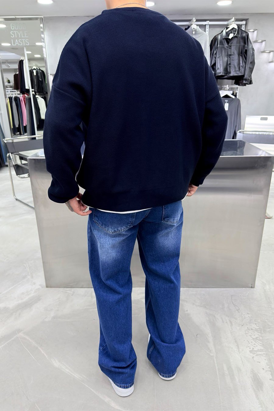 Lacivert Twenty Four Baskılı Boxy Fit Kazak
