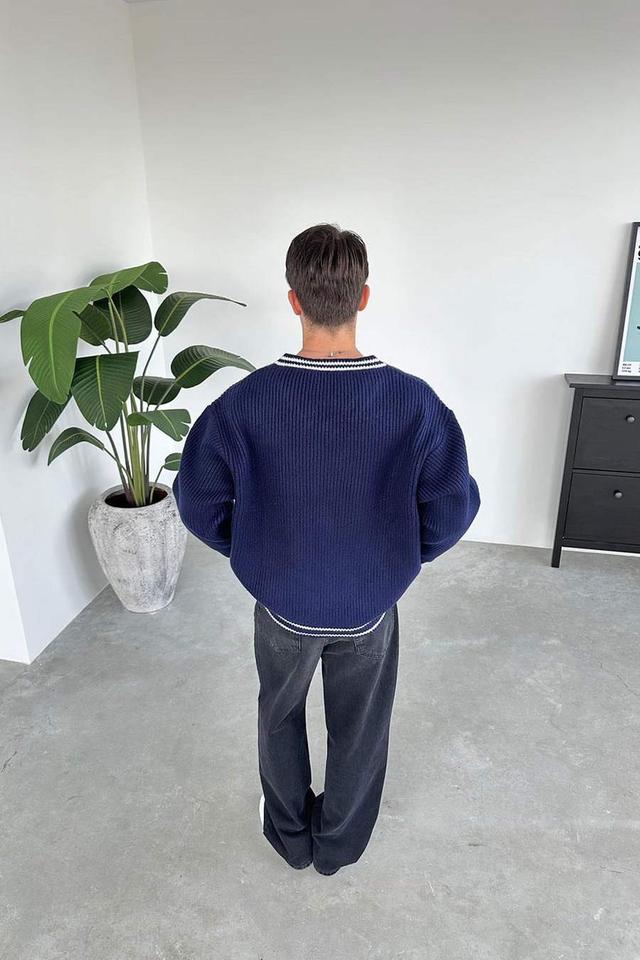 Lacivert V Yaka Triko Oversize Kazak